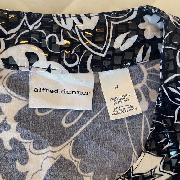 Alfred Dunner Blazer Button Down Clear Vinyl Sequins Pockets Navy White Size 14 - Picture 7 of 15